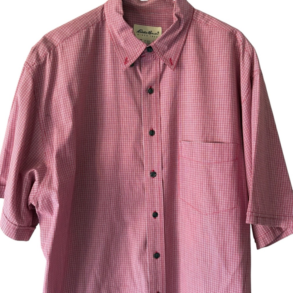 Eddie Bauer Men’s Small Check S/S Button Down Shirt Sz L Tall